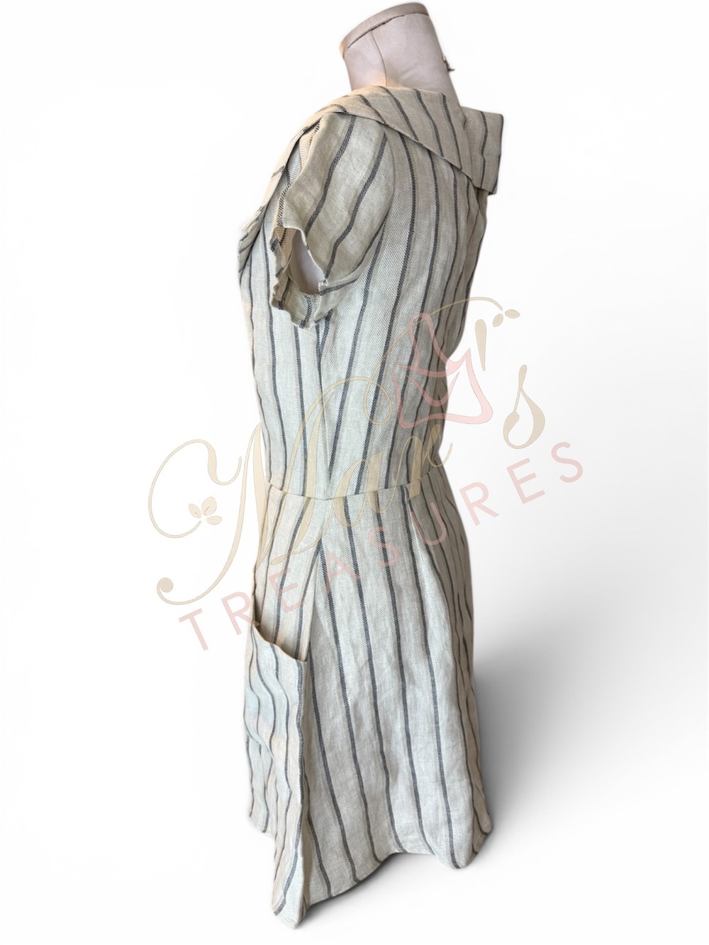 Reformation Cream Striped Button Up Linen Mini Dress Sz 6 - Picture 4 of 10